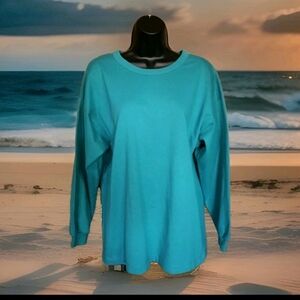 Vintage Hang Ten Ladies Medium TShirt Long Sleeve Solid Turquoise Green READ